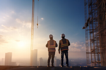 engineers are diligently overseeing the construction of a tall building for the best possible outcome. Generative AI.