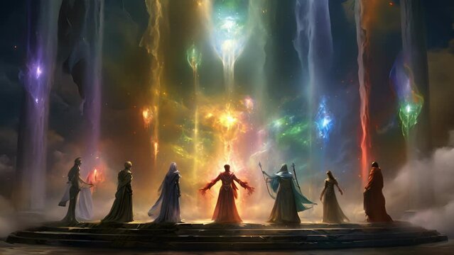 The caster and their allies are enveloped in a vibrant aura of energy where arcane symbols seem to flicker and spark around the group offering complete protection against any elemental