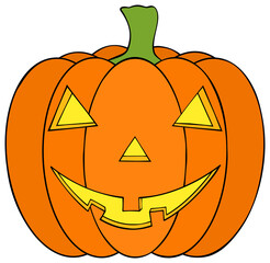 Halloween pumpkin icon. Symbol of happy halloween holiday. Cartoon squash illustration. Jack-o-lantern clipart.