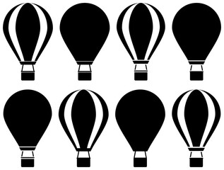 Hot air ballooon silhouette icon set. Ballooon illustration. Transport symbol.
