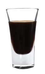 Shot glass with coffee liqueur isolated on white