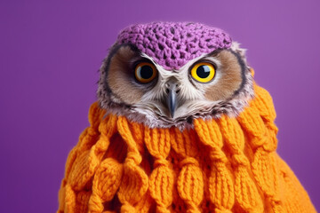 Obraz premium funny colorful owl in warm clothes 