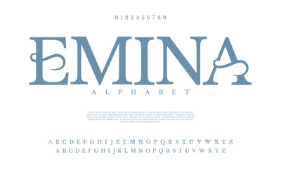Emina premium luxury elegant alphabet letters and numbers. Elegant wedding typography classic serif font decorative vintage retro. Creative vector illustration