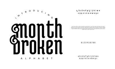 Monthbroken premium luxury elegant alphabet letters and numbers. Elegant wedding typography classic serif font decorative vintage retro. Creative vector illustration