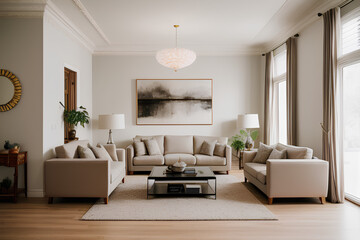 Living room of house in elegant design. 3d rendering. Modern living room