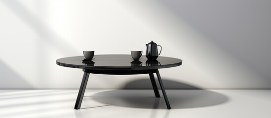 In the modern interior room a AI steel table stands elegantly against a white background its...
