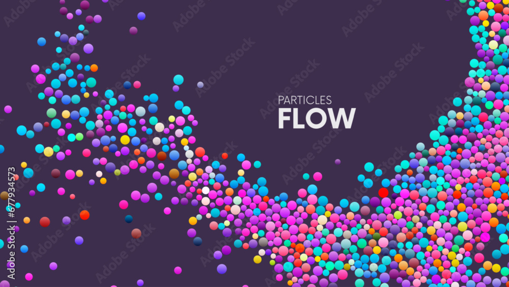 Wall mural simple colorful circles randomly flowing and swirling in liquid stream. chaotic motion of small colo