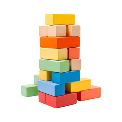 Colorful building blocks isolated on transparent background, AI
