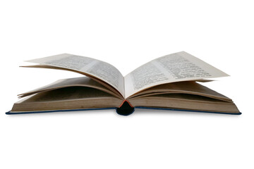 Tenggarong, Indonesia, November 2023. Opened old book cut out isolated