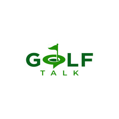 Golf Podcast logo design. Vector illustration the hole in golf with flag. modern logo design vector icon template