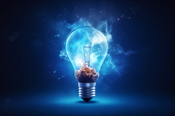 glowing light bulb on blue background