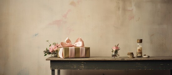 In the vintage inspired background a wooden box adorned with a patterned paper label and a delicate ribbon sits atop the table awaiting the mothers hand to reveal its contents on her birthd