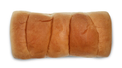 Roti sobek, gembong or kasur, soft sweet milk bun, top view flat lay isolated