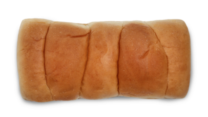 Roti sobek, gembong or kasur, soft sweet milk bun, top view flat lay isolated