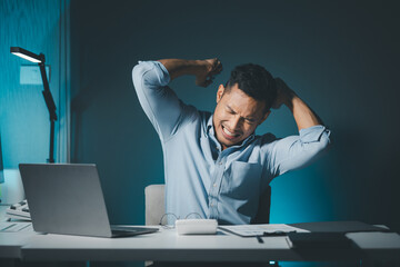 Businessman is stressed because of business problems in the office, worried about the company's problems,Thinking of solving the problem of stress from the loss of the company,