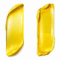 Yellow lipstick smear smudge on white background. Brushstroke acrylic smear