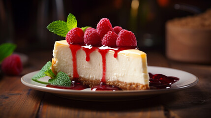 Homemade cheesecake on table with blur background. Generative AI.