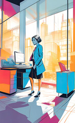 Girl manager in a suit working in the office, pop art style, screen printing,
