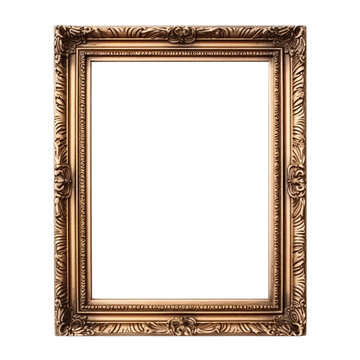 wooden picture frame isolated on a transparent background, vintage natural wood vertical rectangle photo frame mockup