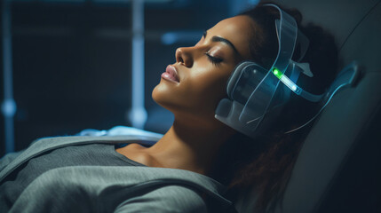 A person receiving treatment for circadian rhythm sleep disorders through light therapy and lifestyle adjustments - obrazy, fototapety, plakaty