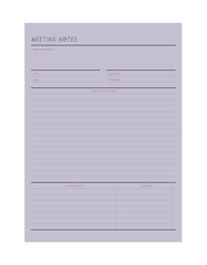 meeting notes planner. Minimalist planner template set. Vector illustration.