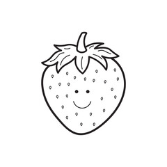 Hand drawn Vector illustration color children cute smiling fruit strawberry clipart
