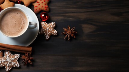 Obraz na płótnie Canvas Cup of coffee at Christmas photorealistic copy space. Generative AI.