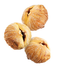 Dried figs falling on white background. Exotic fruit