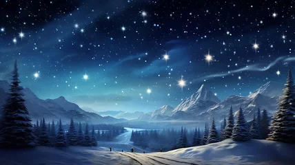 Fotobehang biblical landscape night under the Christmas star, the birth of the savior, sign prediction symbol, religious christian plot,  computer graphics © kichigin19