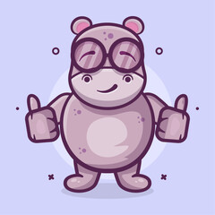 funny hippo animal character mascot with thumb up hand gesture isolated cartoon 