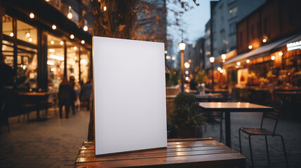 menu on the street in front of the restaurant, blank white form, copy space for advertising - obrazy, fototapety, plakaty