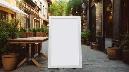 menu on the street in front of the restaurant, blank white form, copy space for advertising