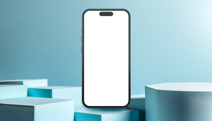Elevate Your Designs with a Stylish and Simple Smartphone Mockup Featuring a Blue 3D Clay Object on a Transparent Background (PNG)