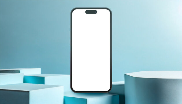 Elevate Your Designs with a Stylish and Simple Smartphone Mockup Featuring a Blue 3D Clay Object on a Transparent Background (PNG)