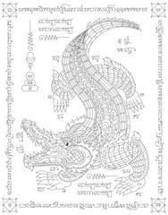 Muay Thai sacred symbol tattoo,thai traditional tattoo,Sak Yant line drawing crocodile