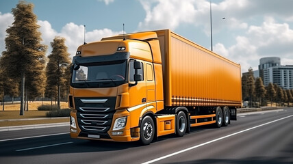 Fototapeta na wymiar 3D rendering of a brand-less generic semi-trailer truck generativa IA