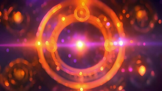 Against backdrop vibrant hues, rings zodiac signs appear glow pulsate, radiating powerful energy illuminating darkness space. This footage evokes sense wonder awe, inviting