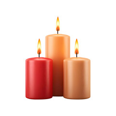 3 Candlelight dinner burning candles isolated on transparent background, AI