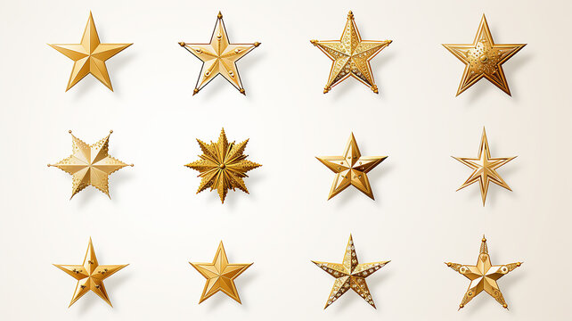 set, collection of christmas stars, decorations isolated on a white background