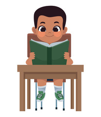 student boy reading a book