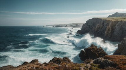 Fototapeta na wymiar waves crashing on cliff