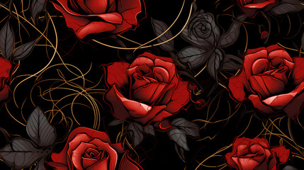 Gothic Roses on a Black Lace Background - obrazy, fototapety, plakaty