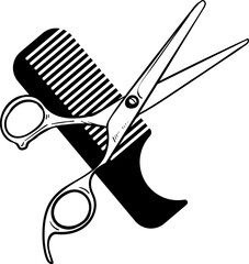 scissors and hair comb - obrazy, fototapety, plakaty