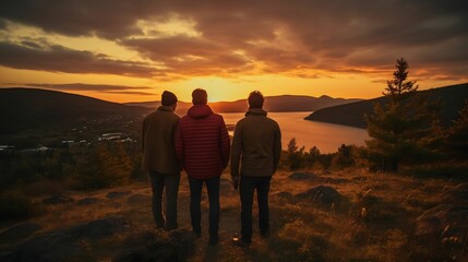 man Friends capturing a sunset, creating lasting memories
