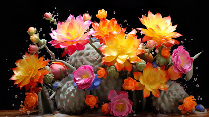 The realistic images are very realistic. Potted cacti are ornamental plants that bloom beautifully in various colors.