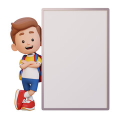 3D kid character holding a blank placard