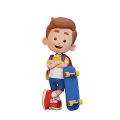 Fototapeta premium 3D kid character ride skateboard