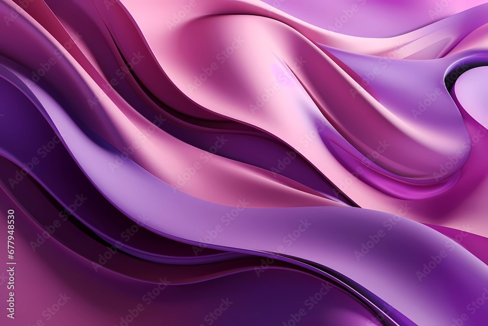 Wall mural 3d shiny purple wavy shapes background. generative ai