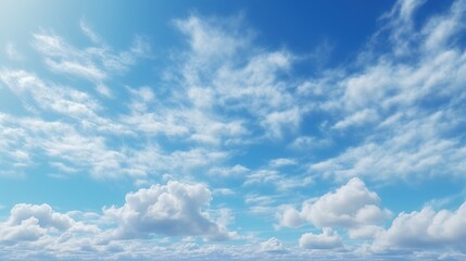 Scattered cumulus and cirrus clouds in a blue sky - obrazy, fototapety, plakaty
