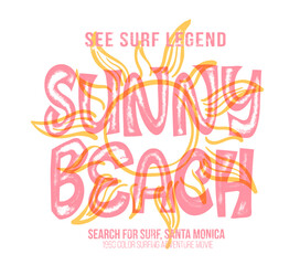 Sunny beach under the sun, spring summer slogan text vector graphic print, college vibes this print, Marine and nautical or sea, background or poster. set of Isolate